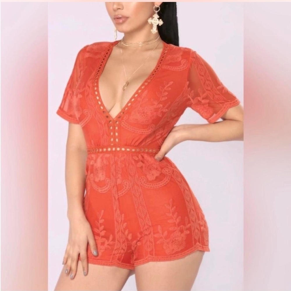 Elegant fashion nova burnt orange set my eyes on you   Lace Romper